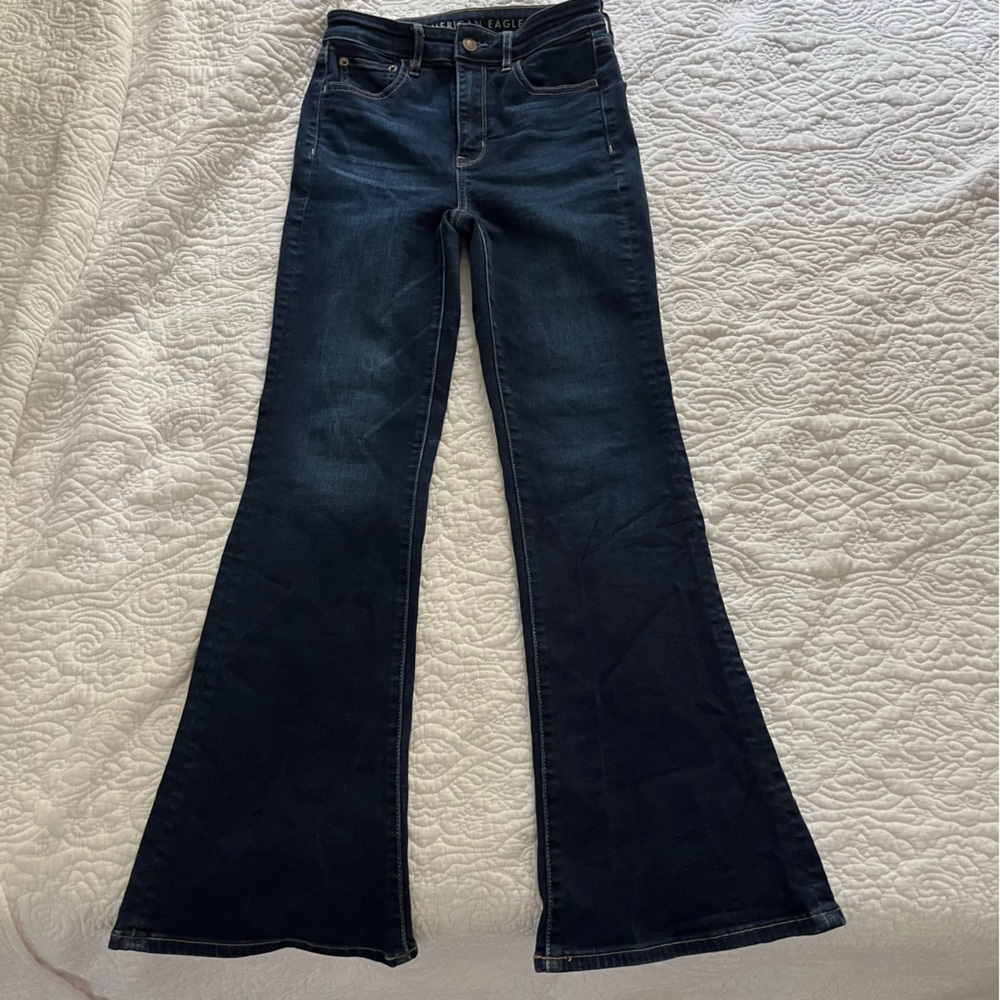 American Eagle Highest Rise Flare Jeans Dark Wash Size 0. Like new condition!